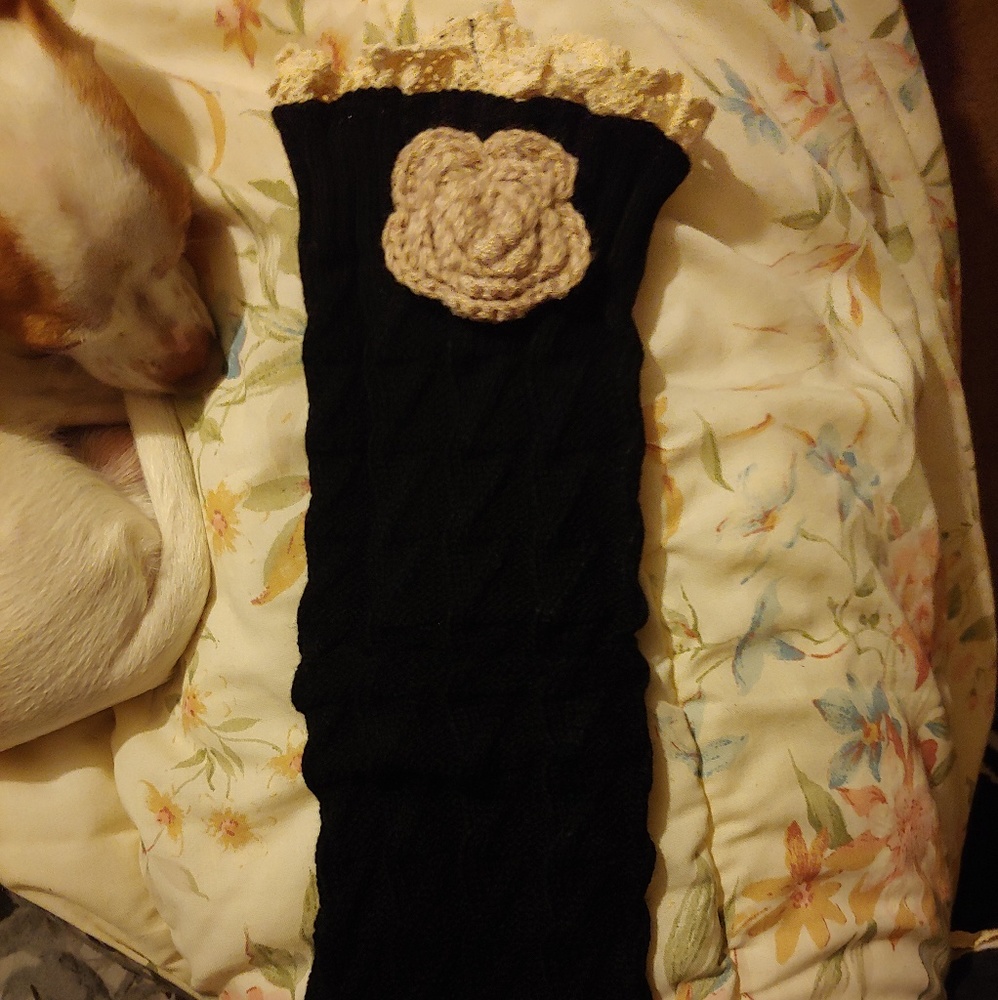Black Crochet Lace top, Crochet Accent Leg Warmers